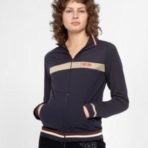 BCBG MAXAZRIA Women’s Full Zip Front Hooded Track Jacket Navy Blue Size Medium - Picture 1 of 13